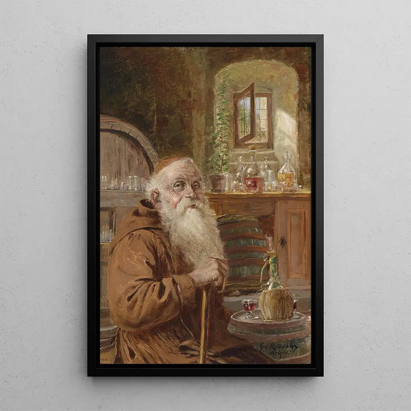 Monk in the wine cellar - Georg Rößler — framed artwork on a wall