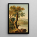 Landscape painting with a man fishing - George Barret — framed artwork on a wall