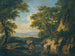 a wooded mountain landscape with figures near a river in the foreground - George Barret — artwork view