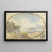 Mountain landscape painting seen through an oval window - George Barret — framed artwork on a wall