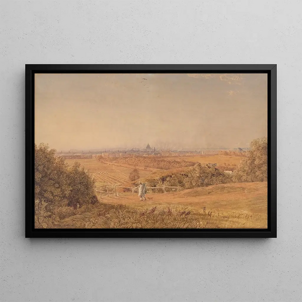 View of London from Highgate - George Barret the Younger — framed artwork on a wall