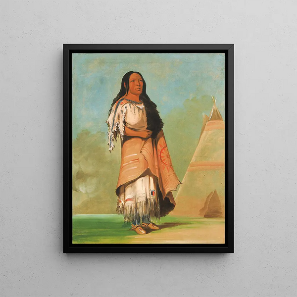 Ah-Kay-Ee-Pix-En Woman striking a lot - George Catlin — framed artwork on a wall