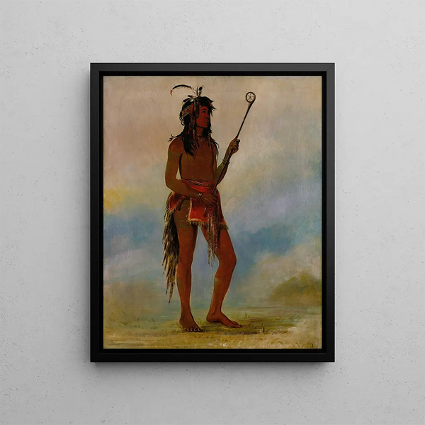 Ah-NJe-Nahge Celui qui se tient des deux côtés, un joueur de balle distingué - George Catlin — framed artwork on a wall