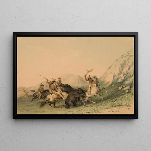 Attack of the Grizzly Bear - George Catlin — framed artwork on a wall