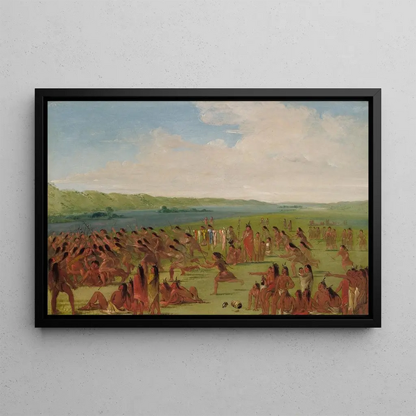 Jeu de balle des femmes à Prairie du Chien - George Catlin — framed artwork on a wall