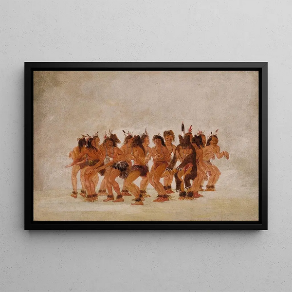 Bear Dance, preparation for a bear hunt - George Catlin — framed artwork on a wall