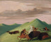Buffalo Hunt: a bull protecting a cow and her calf - George Catlin — artwork view