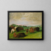The buffalo hunt: bulls fighting with men and horses - George Catlin — framed artwork on a wall