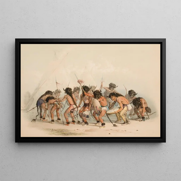 Dance of the Bison - George Catlin — framed artwork on a wall
