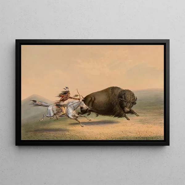 Bison Hunt No. 5 - George Catlin — framed artwork on a wall