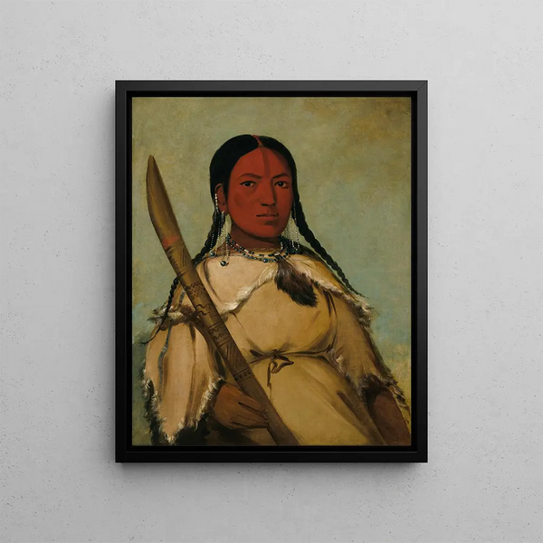 Chin-Cha-Pee, the fire worm that crawls, the egg-shaped head of the pigeon woman's - George Catlin — framed artwork on a wall