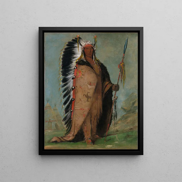 Eeh-S-Pa Black Rock, un chef à deux bouilloires - George Catlin — framed artwork on a wall