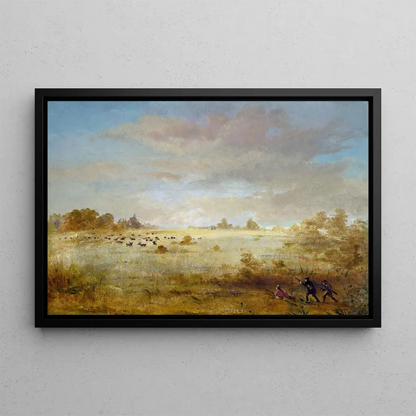 Elan grazing in an autumn meadow - George Catlin — framed artwork on a wall