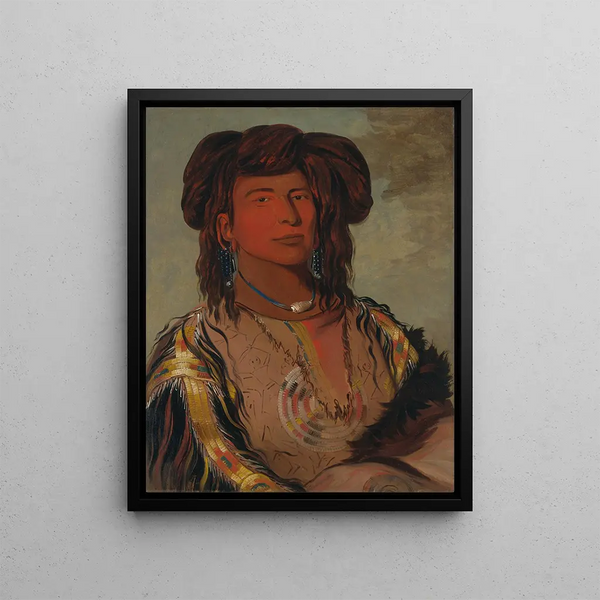 Hawnjetah, chief with a horn of the Miniconjou tribe - George Catlin — framed artwork on a wall