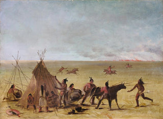 Indian family painting alarmed by the approach of a prairie fire - George Catlin — artwork view