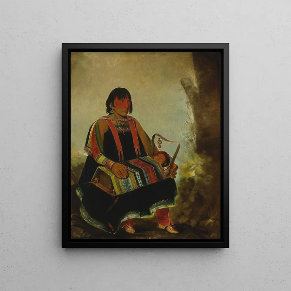 Femme de Jahksgaw avec son enfant dans un berceau - George Catlin — framed artwork on a wall