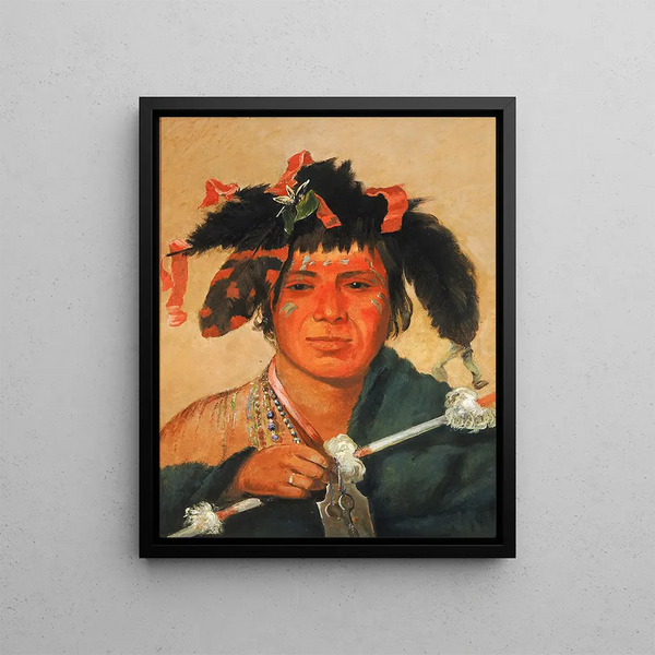 Komnikinohaw Little Brave Whale - George Catlin — framed artwork on a wall