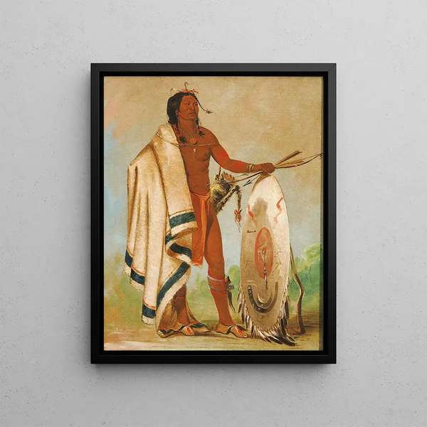 Kotzatah Smoked Shield Painting, a distinguished warrior - George Catlin — framed artwork on a wall
