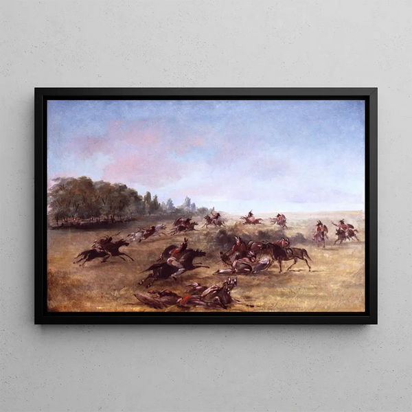 Group of War Mounted Searching a Thicket - George Catlin — framed artwork on a wall