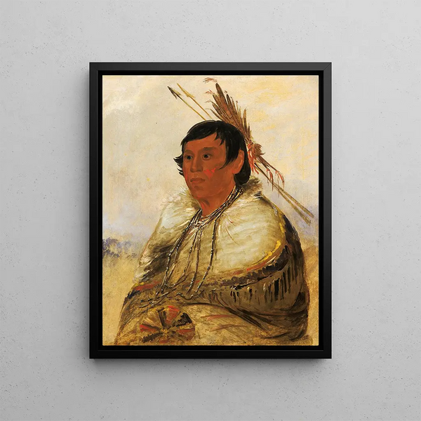 Ni-a-c-mo Fix with the foot of a brave - George Catlin — framed artwork on a wall
