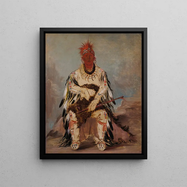 No-wy-ke-sg-gah Painting The one who strikes two at once is a brave man - George Catlin — framed artwork on a wall