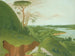 River Cliffs with White Wolves in the Foreground, Upper Missouri - George Catlin — artwork view