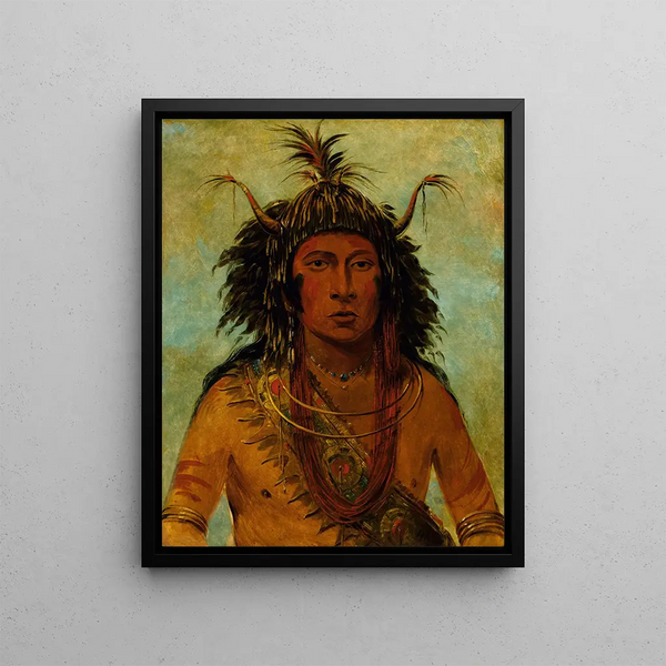 Say-Say-Gon Hail Storm Warrior - George Catlin — framed artwork on a wall