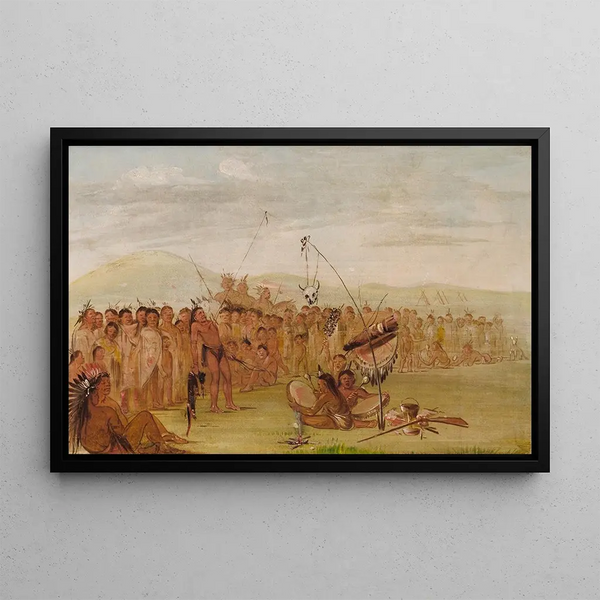 Auto-torture painting in a Sioux religious ceremony - George Catlin — framed artwork on a wall
