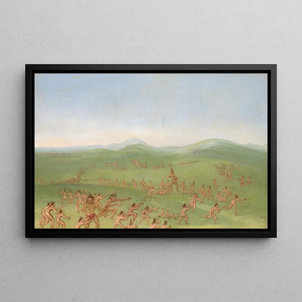 Fausse bataille des garçons Mandan - George Catlin — framed artwork on a wall