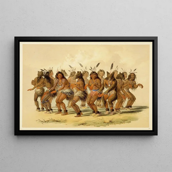 The Bear Dance - George Catlin — framed artwork on a wall