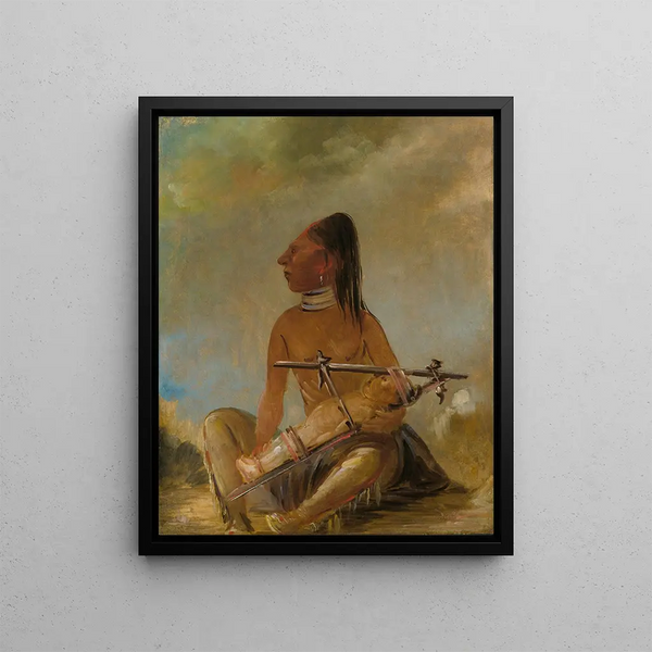 Woman and child showing how children's heads are flattened - George Catlin — framed artwork on a wall