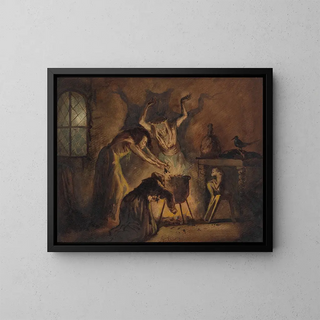 Scene of three witches from Macbeth - George Cattermole — framed artwork on a wall