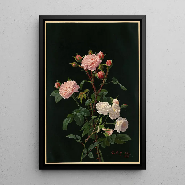 Roses roses et blanches - George Cochran Lambdin — framed artwork on a wall