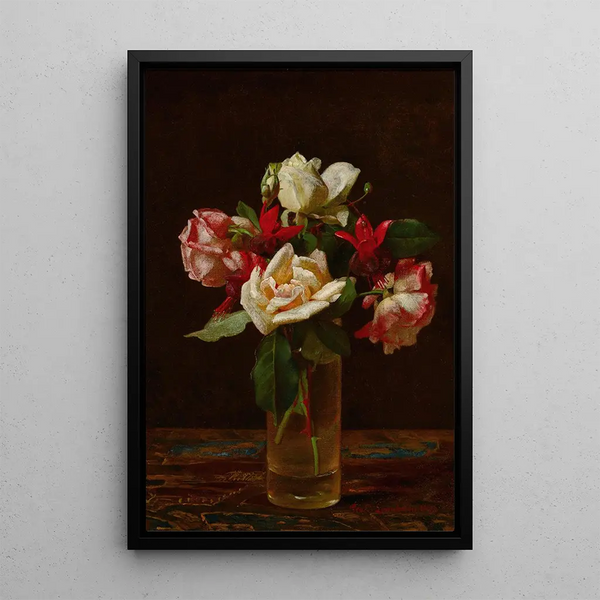 Nature morte avec roses et fuchsia - George Cochran Lambdin — framed artwork on a wall