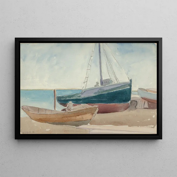 Boats on the Beach - George Copeland Ault — framed artwork on a wall