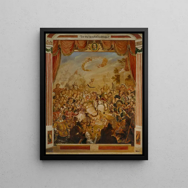 The first appearance of William Shakespeare on the stage of the Globe Theatre - George Cruikshank — framed artwork on a wall