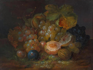 Still life with grapes, plums, and almonds - George Forster — artwork view