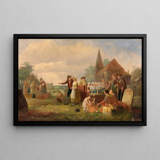 Les orphelins du village - George Francis Mulvany — framed artwork on a wall