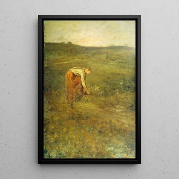 Girl attaching her shoe - George Fuller — framed artwork on a wall