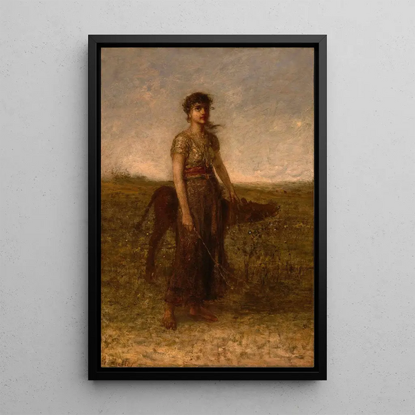 Girl and Calf - George Fuller — framed artwork on a wall