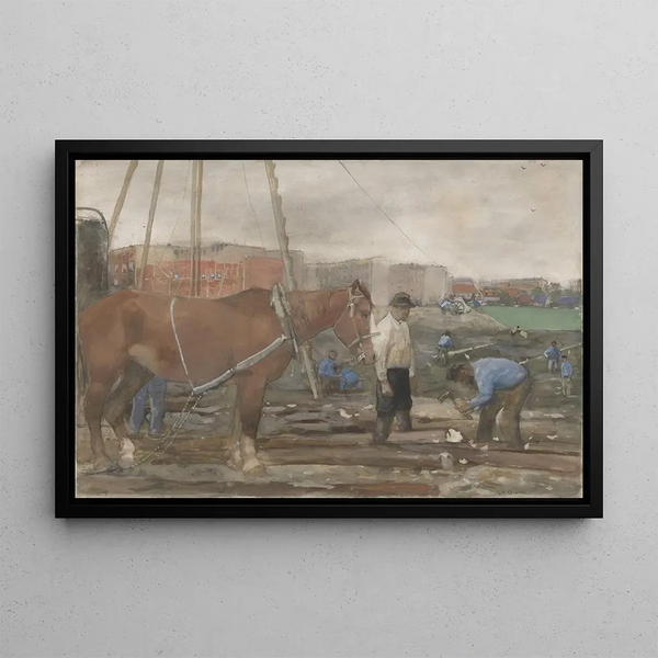 Oud-West construction site in Amsterdam - George Hendrik Breitner — framed artwork on a wall