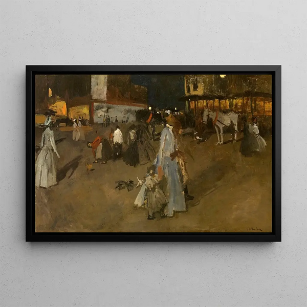 Evening on Dam Square in Amsterdam - George Hendrik Breitner — framed artwork on a wall