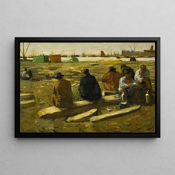 Lunch on the construction site of Van Diemenstraat in Amsterdam - George Hendrik Breitner — framed artwork on a wall