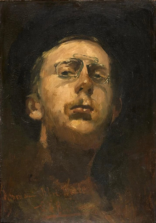 Self-portrait with pince-nez - George Hendrik Breitner — framed artwork on a wall