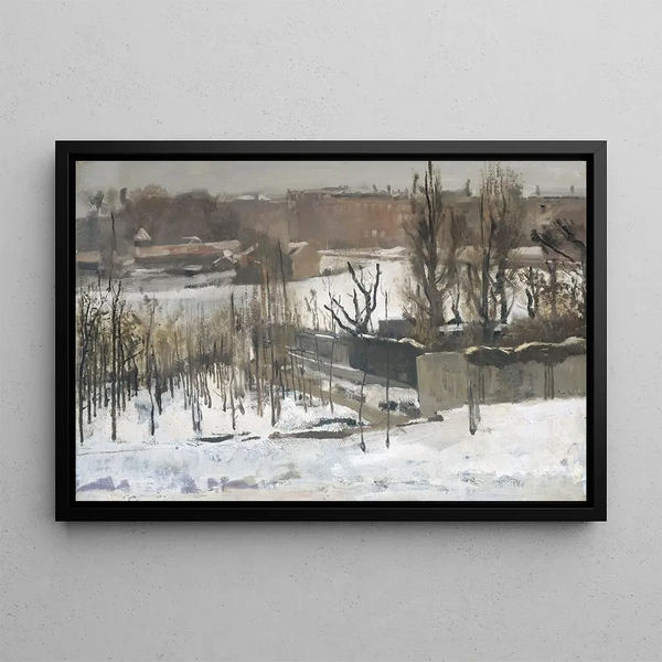 View of the Oosterpark Amsterdam under the Snow - George Hendrik Breitner — framed artwork on a wall
