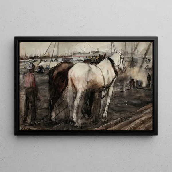 Horses at Work in Houthaven, Amsterdam - George Hendrik Breitner — framed artwork on a wall