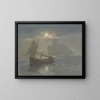 Bateaux de pêche au clair de lune - George Henry Andrews — framed artwork on a wall