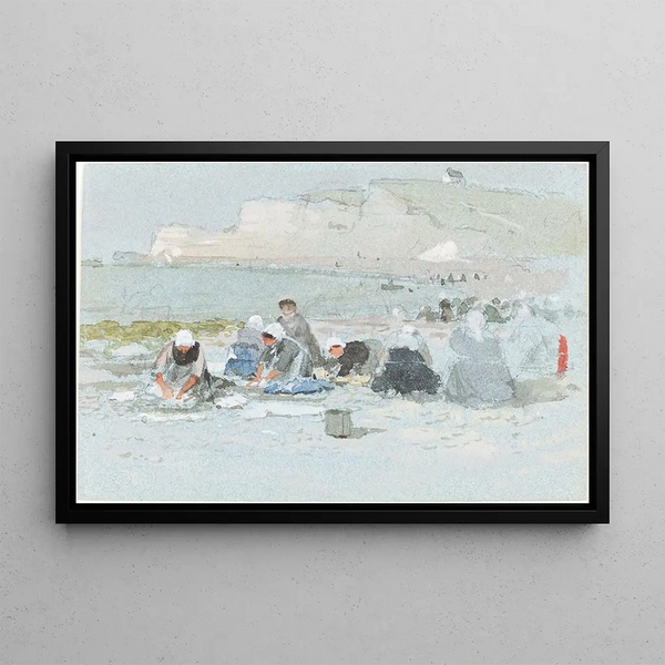 Lavandières sur la plage à Étretat - George Henry Boughton — framed artwork on a wall