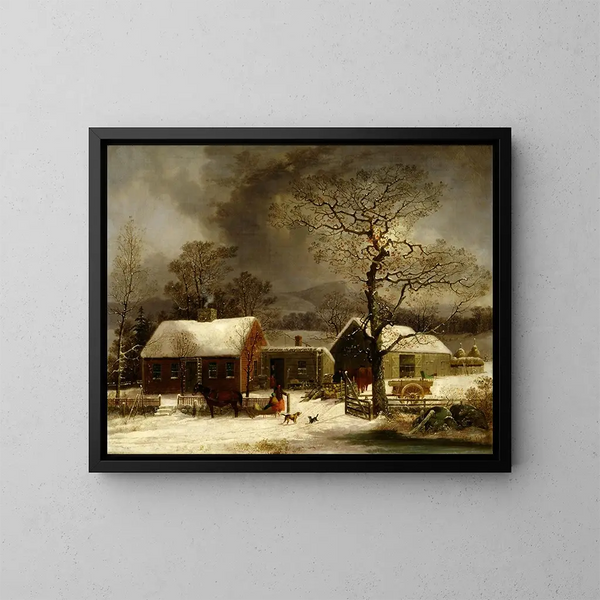 Winter scene in New Haven, Connecticut - George Henry Durrie — framed artwork on a wall