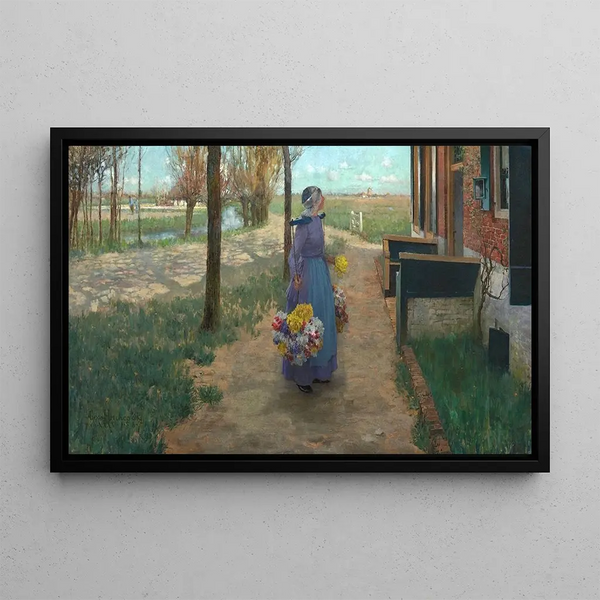Flower Market Painting in Holland - George Hitchcock — framed artwork on a wall